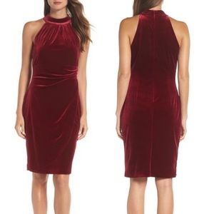 Vince Camuto Womens 18 Maroon Red Velvet Halter Faux Wrap Dress